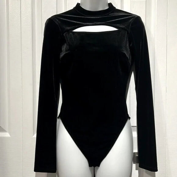 La Senza Black Velour Long Sleeve Open Back Bodysuit Size S NWT - Picture 1 of 11